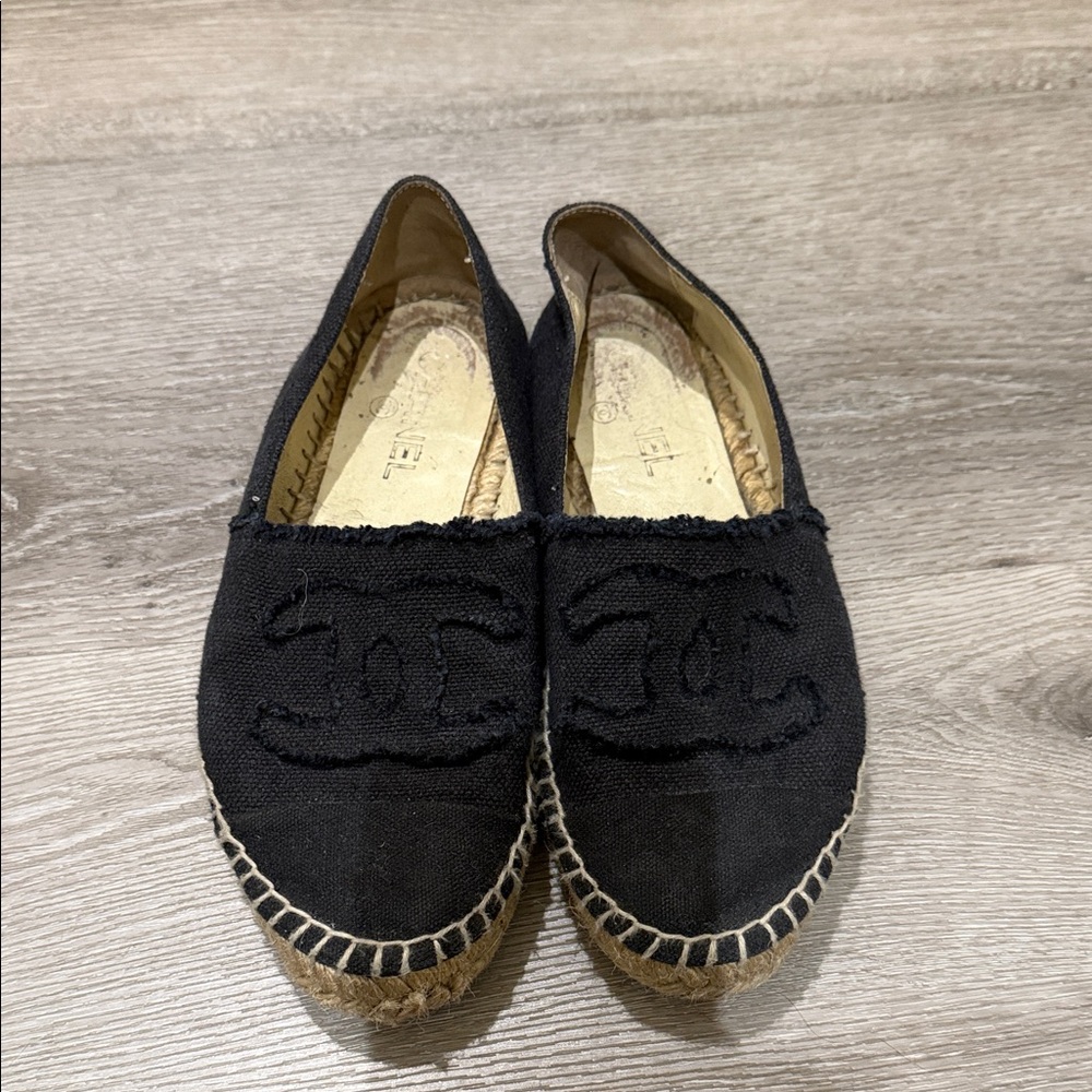 CHANEL Black Canvas Espadrilles